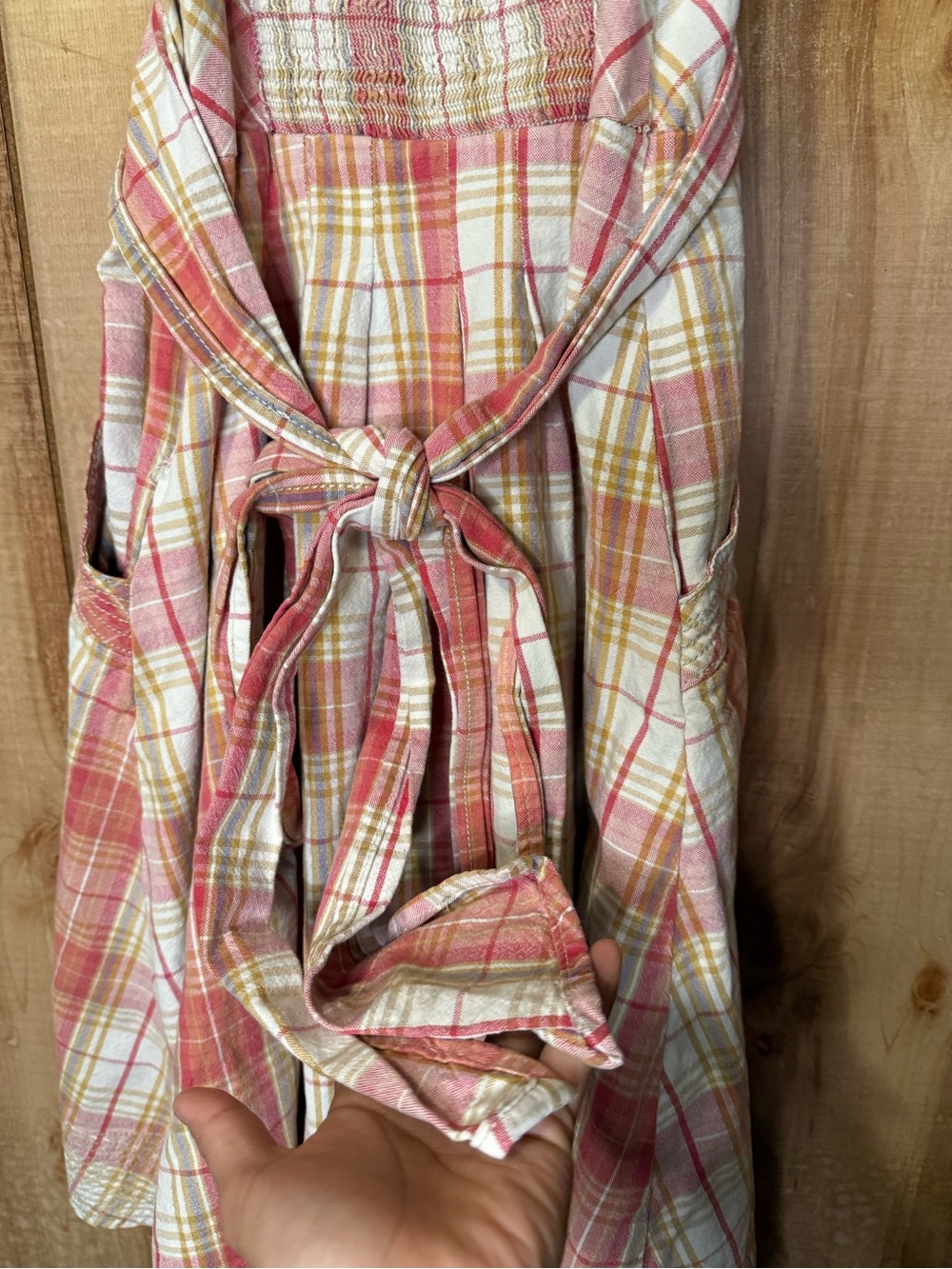 Free People Pink Plaid Spaghetti-Strap Midi Dress Vintage 100% Cotton - Picture 16 of 16